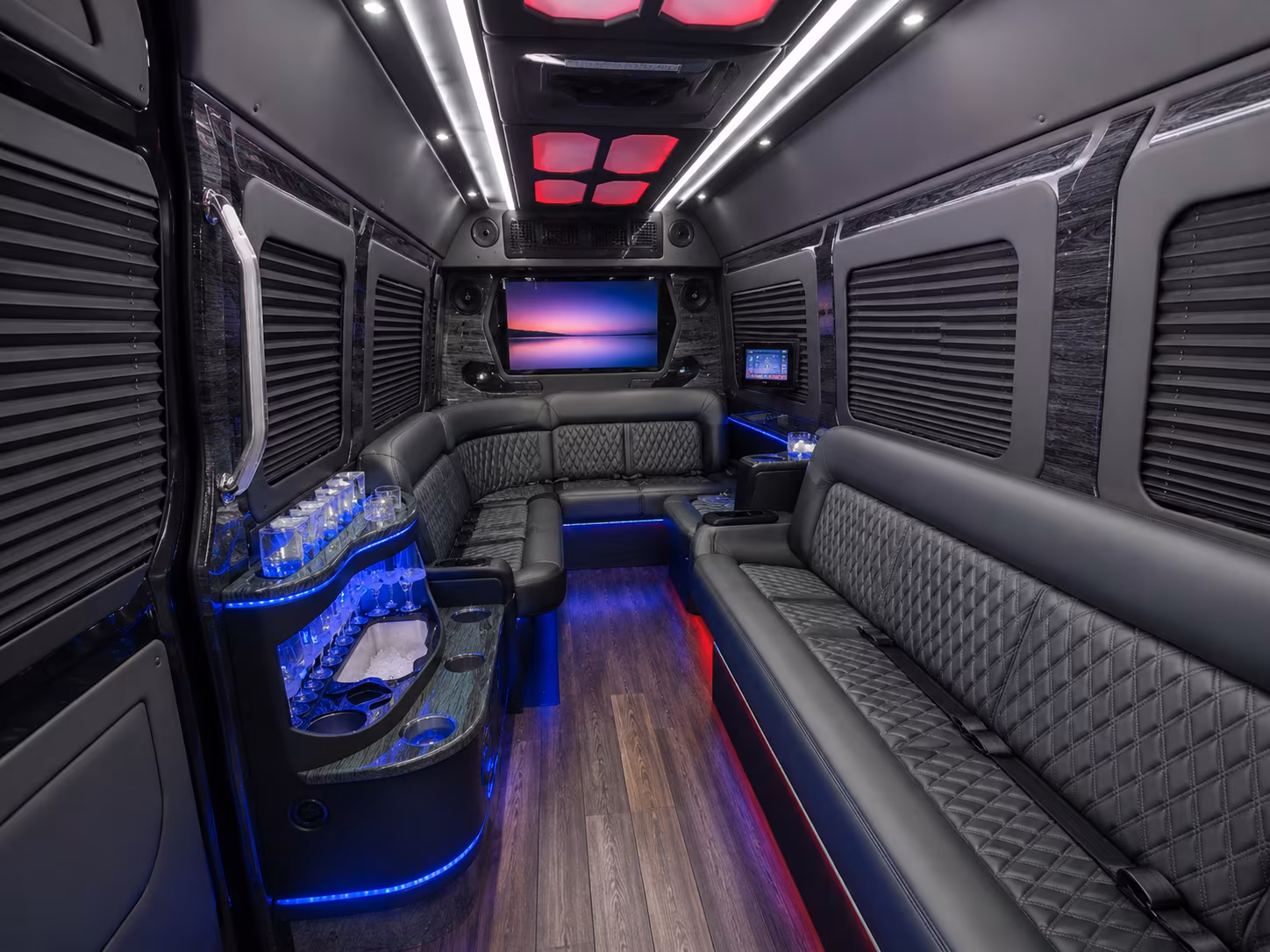 overland park 18 passenger party bus interior
